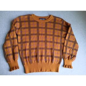 Princess Highway Sweater 6 Pullover Plaid Ruffle Retro Boho Knit Cotton